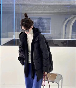 韩版收腰帽子可脱卸羽绒服图片