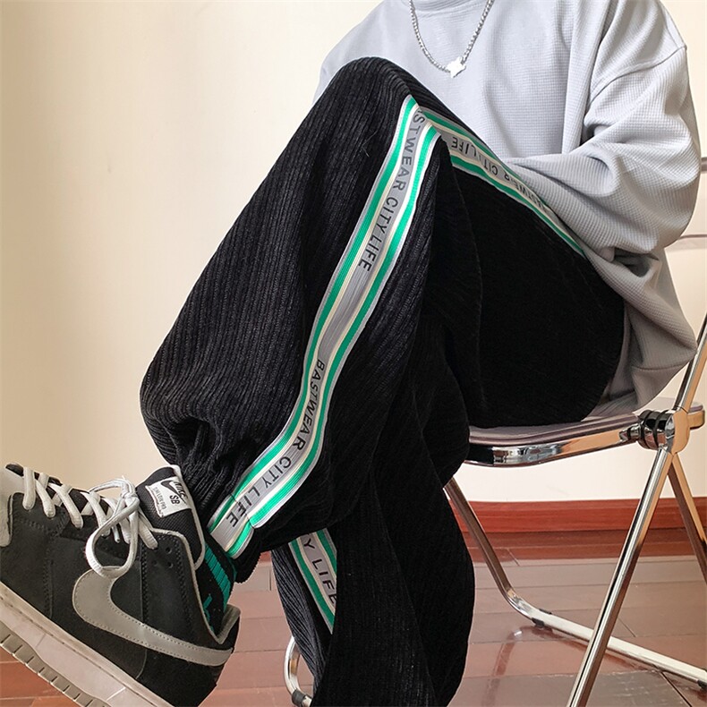 重磅欧棉绒直筒休闲裤子男宽松撞色拖地裤K805*P39控68,男装休闲裤,星座227-2