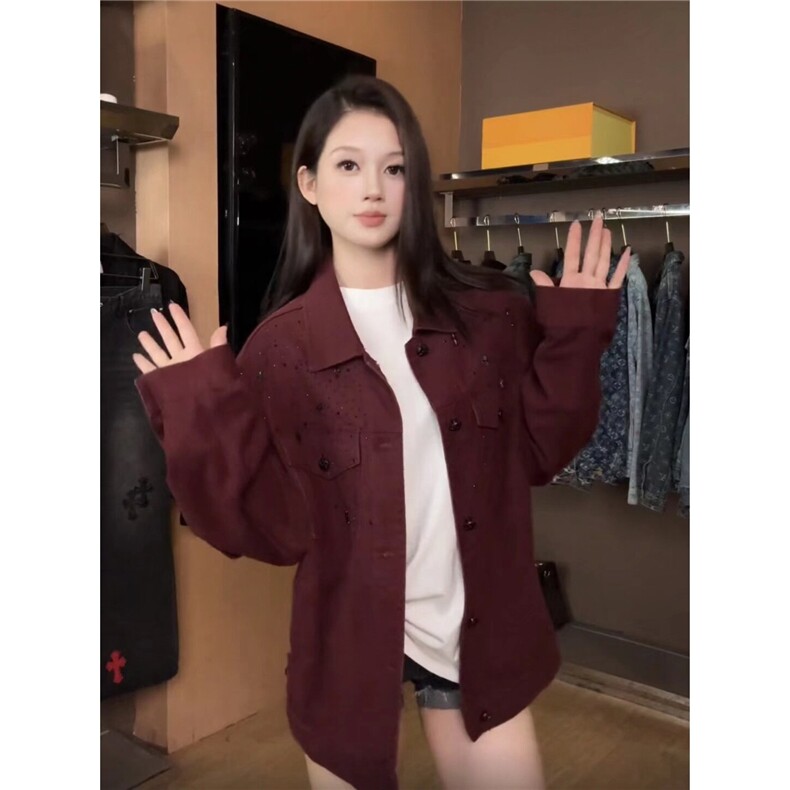 有货。潮牌烫钻十字架外套2026春秋牛仔夹克W6973-P103，男装夹克，星座412-3