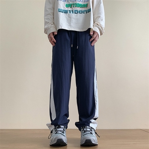 港风秋冬侧边拼接拖地工装裤宽松休闲伞兵裤男K23327-P40控58图片