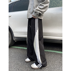 8XL-M加绒加厚条纹工装裤束脚休闲阔腿美式运动裤男K9116P58控78，男装休闲裤，电商D206-1