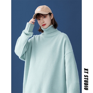 @中性风 冬新款2021毛衣高领纯色针织衫上衣 A125-C013-P65 女类图片