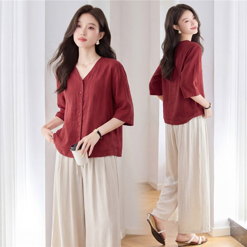 2026年夏季亚麻马甲阔腿裤休闲两件套套裤，女装套装/套裙，依万里