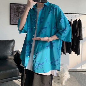 满印衬衫男士短袖夏季港风日系慵懒风衬衣宽松设计感小众寸衫外套