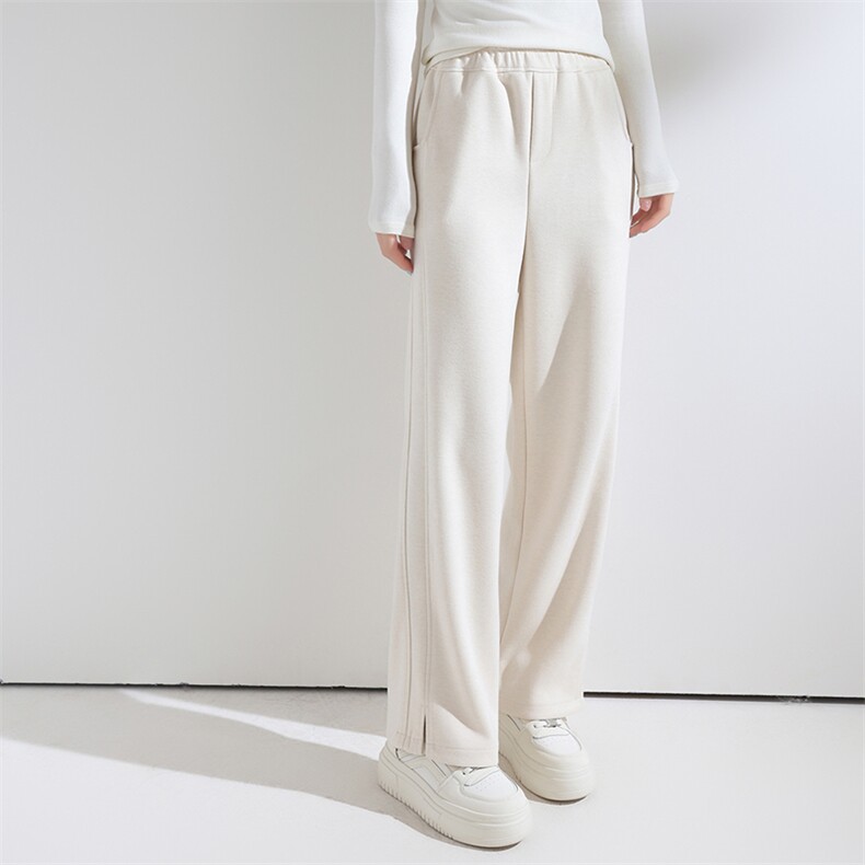 2025年秋季毛呢人字纹侧缝开叉阔腿裤（带腰绳）时尚百搭通勤休闲，女装休闲裤，九戎