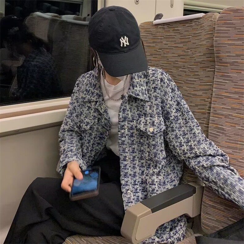 小香风复古粗花呢中长款外套女2024春季港味韩版百搭显瘦宽松上衣,男装夹克,星座506A