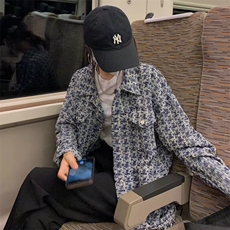 小香风复古粗花呢中长款外套女2024春季港味韩版百搭显瘦宽松上衣，男装夹克，星座506A