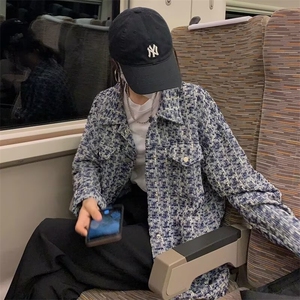 小香风复古粗花呢中长款外套女2024春季港味韩版百搭显瘦宽松上衣图片