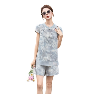 新中式国风时尚套装女2025夏装爆款小个子复古洋气减龄短裤两件套图片