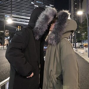2019冬季新港风情侣棉衣大毛领中长加厚宽松款棉衣外套M730-P130图片