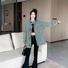 美式复古机车风牛仔外套女2025秋款刺绣重工夹克宽松潮NZ064-88，男装工装外套，星座911-3
