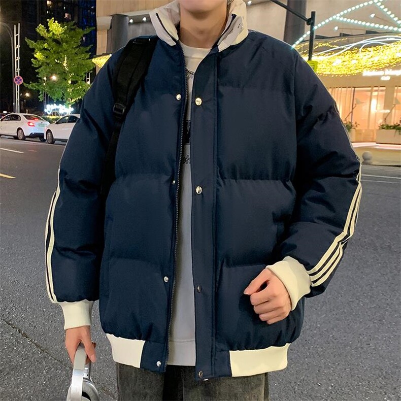 深度库存10W件冬季新款条纹撞色男女保暖时尚棉袄M2912-特P65控98,男装棉衣,电商A001
