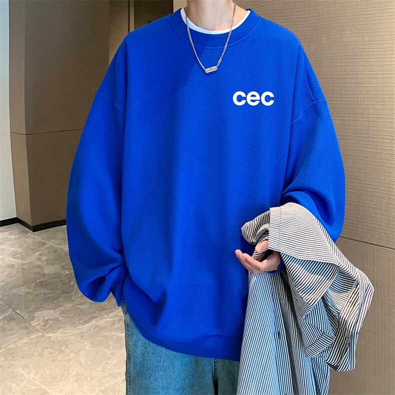 华夫格卫衣圆领卫衣男大码长袖t恤男外套HW76294-P30加绒款-P40,男装卫衣,电商A040