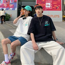 21夏款情侣风240克双纱棉高品质宽松大码圆领卡通印花T恤 T59-P40图片