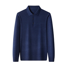 长袖针织衫T恤男翻领纯色上衣春秋季中年男士休闲百搭爸爸体恤衫，男装针织衫/毛衣，电商B212（原钱塘6029）