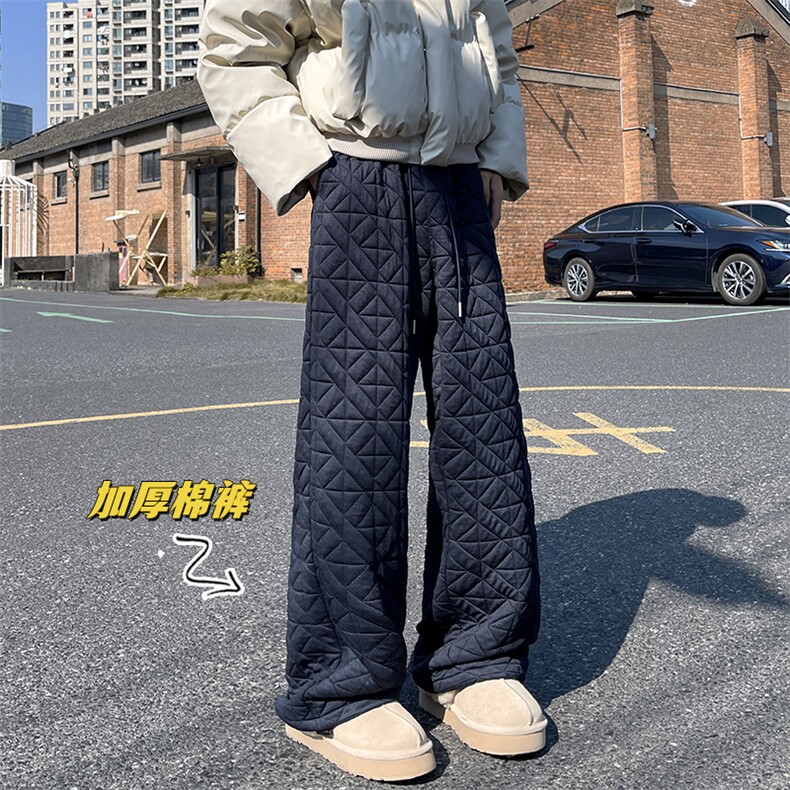 特批P35无差价冬季抖音大码男加厚港风阔腿拖地裤K5614J加棉,男装休闲裤,电商A001