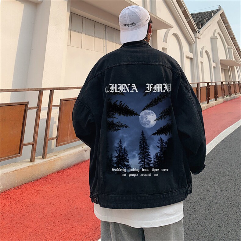 油画牛仔外套男春季美式高街痞帅炸街夹克宽松潮牌上衣JK1032-P68图片