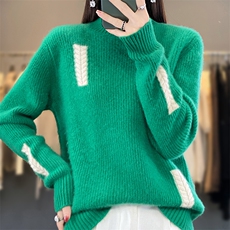 半高领毛衣女2024秋冬新款洋气套头纯色羊毛衫宽松外穿上衣慵懒风，女装羊毛衫，蒙特羊绒