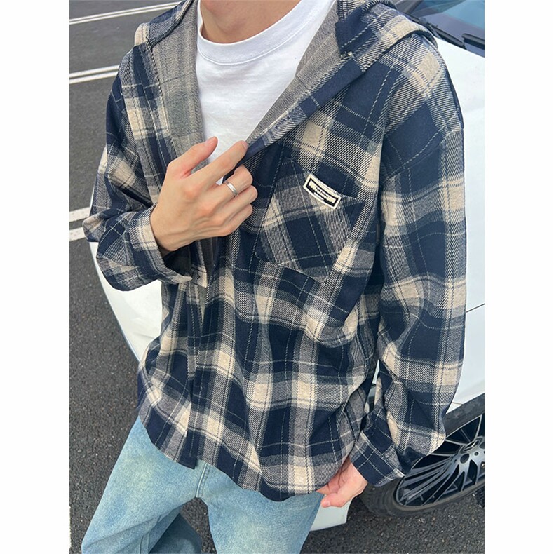 色织复古磨毛格子连帽外套 CS02  M-3XL  特P45图片