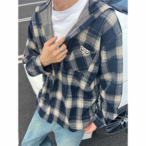 色织复古磨毛格子连帽外套 CS02  M-3XL  特P45图片
