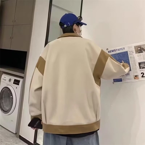 425-P52 拼接撞色毛呢外套男oversize港风宽松百搭休闲韩版图片