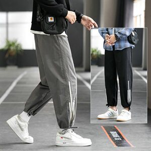 新款休闲裤男韩版潮流抽绳束脚侧边条纹运动裤宽松DS876T图片