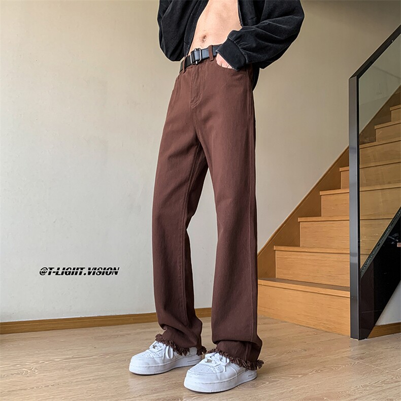 B221 美式ins高街小众情侣款毛边微喇牛仔裤 LK23004-P55 控78图片