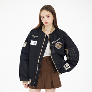 现货 欧美街头刺绣飞行员外套秋冬季潮牌机车夹克棉衣棒球服图片