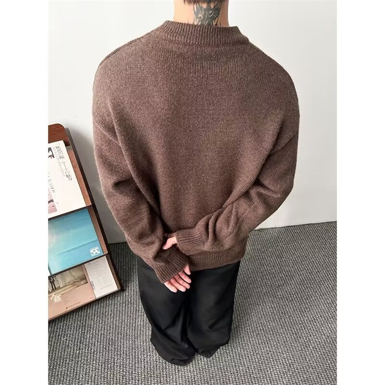 慵懒文艺新款冬季百搭宽松慵懒风假两件撞色灰色圆领针织毛衣男,男装针织衫/毛衣,星座506A