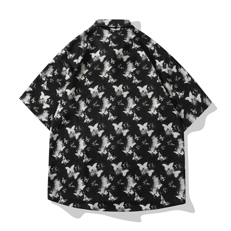 b413-1-CS340冰丝蝴蝶印花短袖衬衫男夏季痞帅休闲衬衣男,男装衬衫,电商B413-1