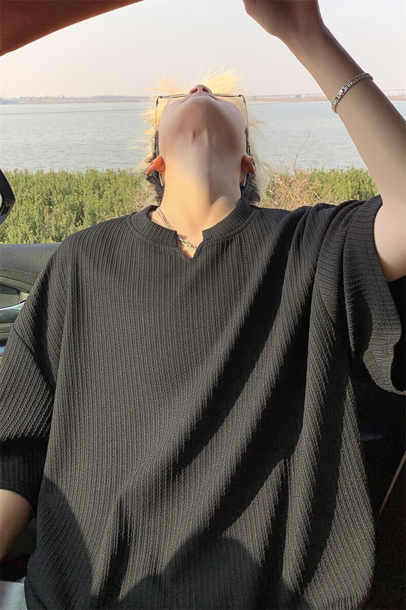 ！2026夏季新款男士V领短袖潮牌肌理感半袖T2501特P22,男装T恤,电商B220