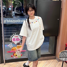 万针全刺绣工艺抖音得物高品质260克重磅纯棉双纱美式高街短袖T恤，男装T恤，电商A486