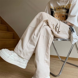 2023港风文艺工装裤男春秋宽松潮流直筒休闲裤复古百搭长裤图片