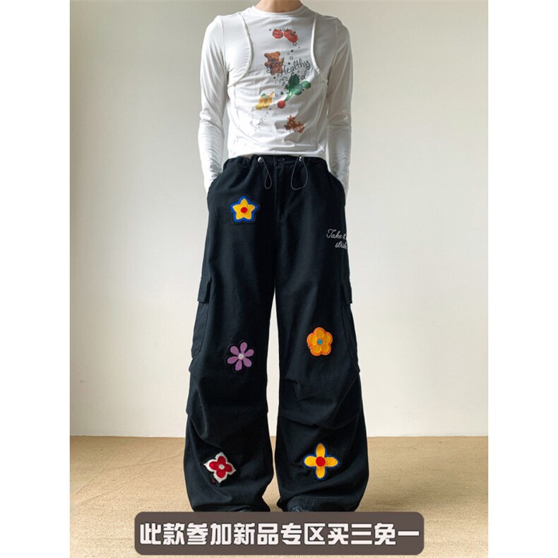 1506-1/KG6291/P68复古撞色拼接卡通刺绣水洗牛仔裤男款宽松休闲,男装牛仔裤,星座1506-1
