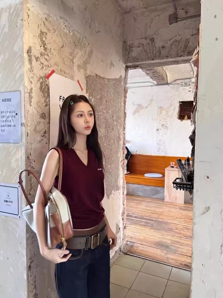 新款针织套头马甲无袖时尚百搭,女装T恤,百纯羊绒
