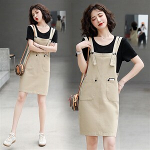 洋气背带裙套装女2023夏季新款女装时尚显瘦两件套连衣裙减龄套裙图片