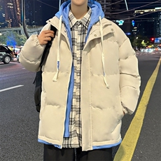 新款男冬季假两件连帽加厚港风棉衣M062-P70控158，男装棉衣，星座717