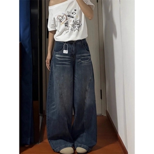 小众弯刀牛仔裤女秋季新款休闲百搭弯刀牛仔长裤N984-P54图片