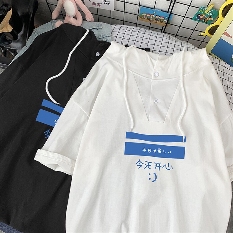 LD54033-P45连帽短袖t恤男大码胖子带帽五分袖中袖,男装T恤,电商A040