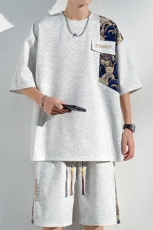 2025夏季新款光影墙大码菠萝格短袖T恤套装M-5XHQ23461-P60，男装T恤，电商A022