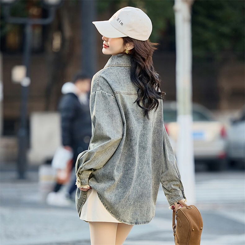 2025年春季新款牛仔外套气质减龄翻领磨毛牛仔外套女,女装短外套,1C080