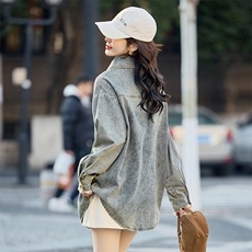 2025年春季新款牛仔外套气质减龄翻领磨毛牛仔外套女，女装短外套，1C080