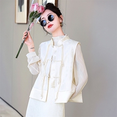 新中式轻国风女2025春新款高级感女神范马甲衬衫阔腿裤，女装马甲，韩美纤衣