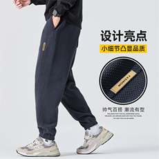 秋冬菠萝格纹理针织裤男士潮流宽松百搭束脚休闲长裤子Z2619-P40，男装休闲裤，星座509