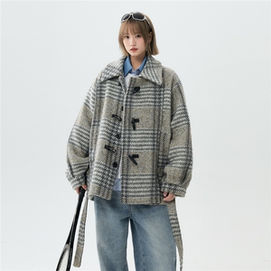 羊毛呢子加棉加厚棉衣宽松格子设计感翻领棉服A170-N62-P158图片