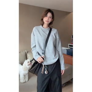 图 加厚德绒设计感半高领条纹冬季打底衫男女长袖T恤 P29图片