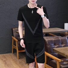新款夏季圆领短袖男五分裤套装冰丝韩版修身T恤一套男T753-P50，男装套装，星座1206（原A206）