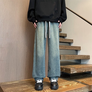M-8XL春季美式复古牛仔裤特大码宽松直筒裤子阔腿长裤NZ9009/P58图片