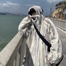 XZ213-MY35-P128控148港风大码扎染羊羔毛冬季宽松潮牌连帽棉衣，男装棉衣，星座213