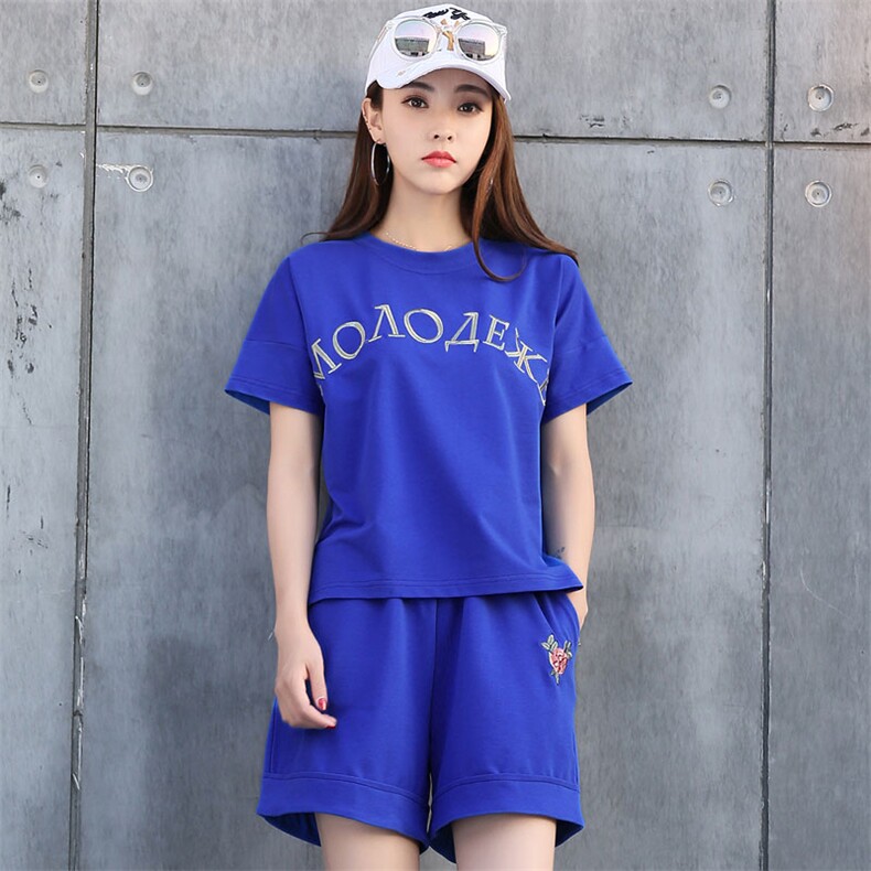 松紧腰潮流休闲纯色气质短袖字母2020年夏季套装/套裙,女装套装/套裙,凯瑟曼